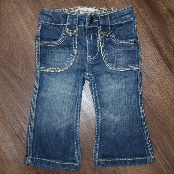 Girls Infant Freestyle Revolution Flare Leg Stretch Denim Cheetah Trim Jeans 12m - Picture 1 of 5